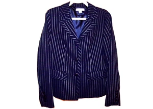 LADIES PENDLETON SZ.8, PIN STRIP BLUE BUTTON DOWN LONG SLEEVE JACKET - Bild 1 von 9