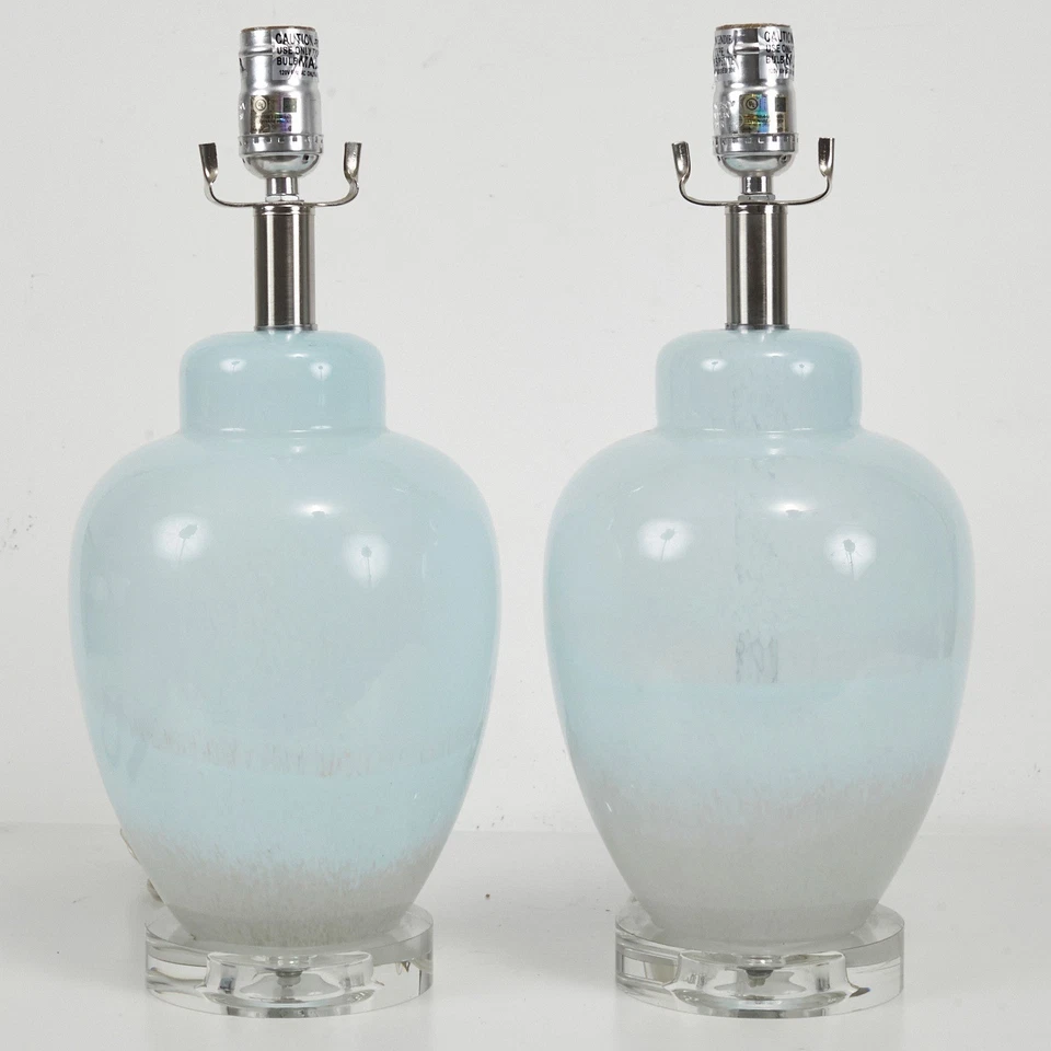 Lámpara de mesa de vidrio azul claro gris degradado vidrio soplado base acrílico lote de 2 Foto 1 de 4