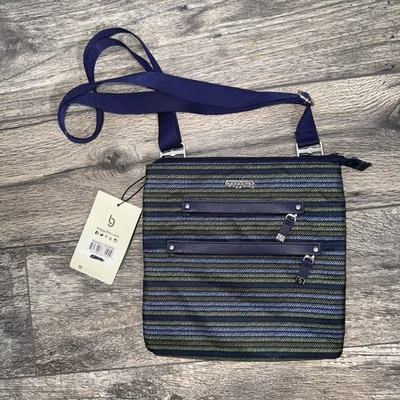 Bolso Bandolera Baggallini Delgado con Cremallera-Verde Azul Rayas-NUEVO CON ETIQUETAS Foto 1 de 4