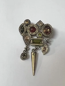 Patrice Locke Gold Tone Multi Colored Stones Modernists Dangle Brooch - Picture 1 of 9