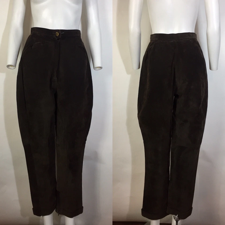 Vtg Chanel Brown Suede Leather Pants S - Image 1 of 4