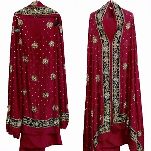 MARN PURE CREPE HEAVY BRIDAL INDIAN PAKISTANI SALWAR KAMEEZ LADIES SUIT MATERIAL - Picture 1 of 5