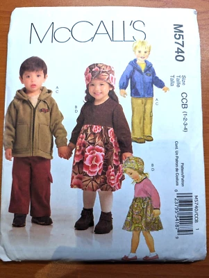McCall's M5740 Size CCB 1-2-3-4 Toddler Boy Girl Jacket Dress Pants Hat Uncut - Image 1 of 3