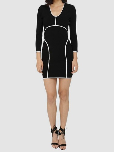 Abito in guaina scollo a V Dsquared2 da donna nero bianco manica lunga $1150 taglia XS