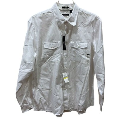 New XL Van Heusen Shirt Mens Solid White pockets Button Up Dress Shirt RollTab - Image 1 of 4