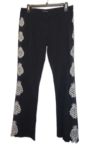 Tamara Catz Black Embroidered Side Cut-Out Pineapple Pants Womens 6 MEDIUM 30x30 - Picture 1 of 11