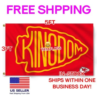 Kansas City Chiefs 3x5 Ft Banner Flag Kingdom FREE Shipping - Image 1 of 4