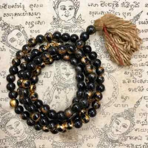 Necklace Rosary Black 108 Beads Prayer Wat Phra Kaew Temple Thai Buddha Amulet - Picture 1 of 4