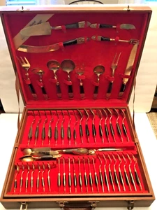 S. Samran Thailand 115-piece 8 place setting bronzeware flatware with hard case - Picture 1 of 16