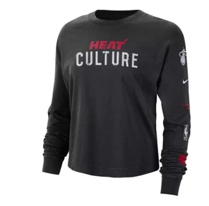 T-shirt Nike donna City Edition Miami Heat nera boxy manica lunga taglia L nuova - Foto 1 di 6