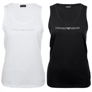 EMPORIO ARMANI Damen Tank Tops T-Shirts Logo Farbwahl Baumwolle Weiß Schwarz - Picture 1 of 15