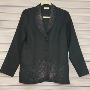 Leichter Damen Blazer Mantel mit Paillettenverzierung Glitzer Schwarz Kragen - Bild 1 von 11
