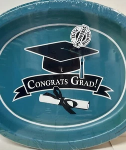 Graduation School Colors Green 12-Inch Oval Paper Plates 8 Pack Green Tableware - Picture 1 of 2