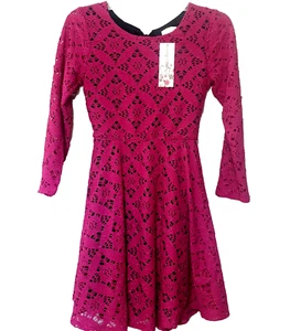 Speechless Girls Dress Size 16 Lace Pink Lined Black Fit & Flare Long Sleeve NWT - Picture 1 of 11