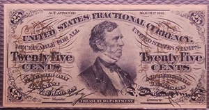 FRACTIONALCURRENCY #1295 25 CENT FESSENDEN GREEN BACK POSITION "a" ON FRONT - Picture 1 of 2