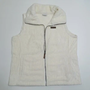 Columbia Vest Womens 1X Plus White Faux Fur Zip Pockets Mock Neck Winter Cozy - Picture 1 of 8