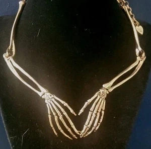Skeleton Bones Hands Goldtone Jewelry Choker,Gothic Punk Deathrock Halloween W 9 - Picture 1 of 17