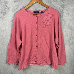 Vtg Karen Scott Women’s Cardigan Pink 3X Wool Angora Cottagecore Feminine - Picture 1 of 4