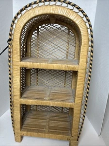 Vintage Rattan 3 Tier Peacock Bookcase Shelf Arched Stand Compact Sturdy - Picture 1 of 4