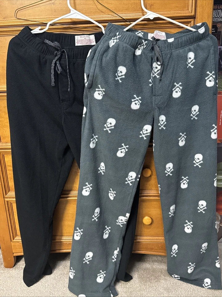 Lote de 2 Pantalones Pijama Hombre Merona Talla Mediana Negro y Gris Cordón Cintura Foto 1 de 2