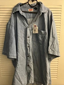 Wrangler Men’s Button Down Blue Denim Short Sleeve Collar Woven Shirt XL - Picture 1 of 4