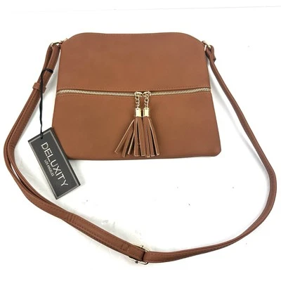 Deluxity Los Angeles Crossbody Bag Brown Tan Handbag Vegan Leather Brand New - Image 1 of 4