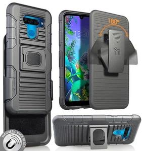 Noir Robuste Prise Stand Étui + Clip Ceinture Holster Support pour LG K50, Q60 - Photo 1 sur 11