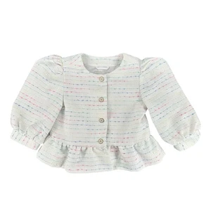 Janie and Jack Ruffle Pastel Puff Sleeve Knit Jacket Buttons Girl's 7 Preppy  - Picture 1 of 7
