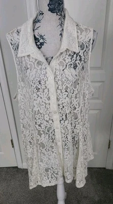 Túnica Monroe & Main blanca de encaje sin mangas con botones delanteros talla 3X Foto 1 de 4