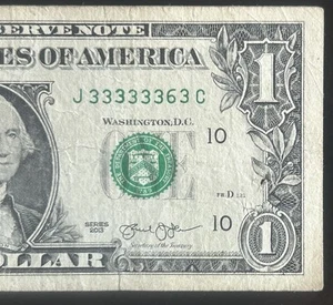 (FAST MASSIV!) 1 $ Binär fast solide 7 von einer Art ausgefallene Seriennummer J3333363C - Bild 1 von 4