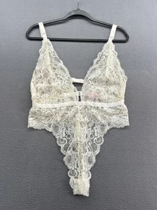 Victoria's Secret Bodysuit Womens Large Ivory Lace Sheer One Piece Lingerie 8755 - Picture 1 of 12