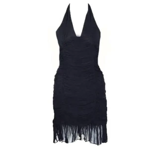 Vestido para mujer Catherine Malandrino 100 % seda 6 chifón con volantes halter LBD negro - Imagen 1 de 10