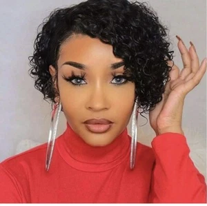 Brazilian Kinky curly human hair wigs for women No Lace Black short wigs - Picture 1 of 10