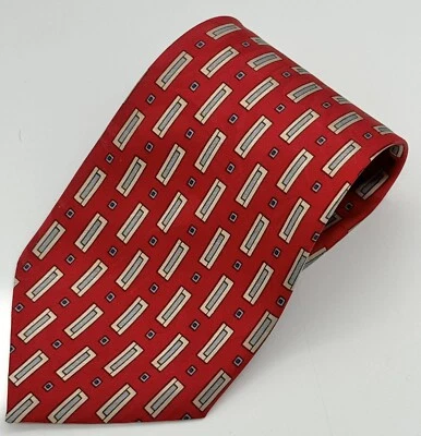 Corbata Cuello Marco Polo Rojo Patrón Geométrico 100% Seda Hecha en Italia Foto 1 de 4