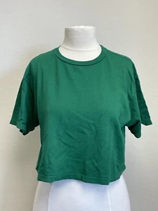Talentless Solid Green Short Sleeve Crew Neck Boxy Cropped Top T-Shirt Size OSFM - Picture 1 of 7