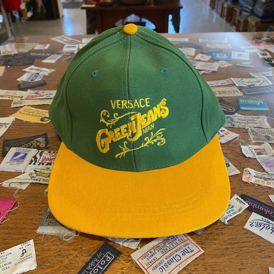 1990s Versace Green Jeans Cologne Promo Strapback Vintage Italian Designer Hat Foto 1 de 4