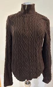 LRL Lauren Ralph Lauren Womens Brown Cable Knit Sweater 1/4 Zip Medium - Picture 1 of 4