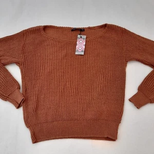 Boohoo Womens Toffee Brown Crop Fisherman Jumper Size S BNWT Long Sleeve Acrylic - Picture 1 of 9
