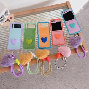 Cute Colorful Heart Phone Case Cover with Strap for Samsung Galaxy Z Flip 3/4/5 - Picture 1 of 16