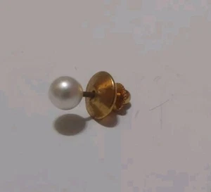 Vintage Faux Pearl Tie Tack Pin Gold Tone Metal - Picture 1 of 3