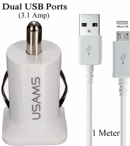 USAMS Dual USB 3.1Amp Car Charger Plug For Motorola Moto E E3 E4 E5 Play - Picture 1 of 10