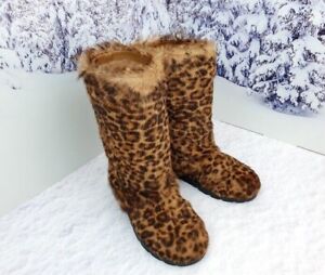 Leopard Print Pony Fur Boots for Women, Snow Boots, Moutons, Handmade by LITVIN