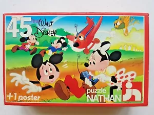 Vintage Nathan Mickey Mouse 1982 Jigsaw Puzzle 45 Pieces Walt Disney With Poster - Picture 1 of 8