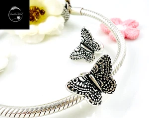 Sterling Silver 925 Charm Butterfly Stopper Spacer Bead Friend Family Daughter - Picture 1 of 15
