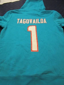 NEW NFL MIAMI DOLPHINS TUA TAGOVAILOA WOMENS HOODED SWEATSHIRT BLUE MEDIUM - Picture 1 of 3