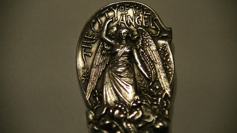 SAN GABRIEL MISSION CITY OF THE ANGELS LOS ANGELE STERLING SILVER SOUVENIR SPOON Cover