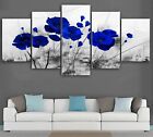 Blue Poppy Flowers 5 Panel Canvas Print Wall Art Poster Home Decoration