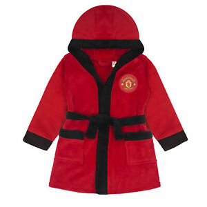Manchester United Baby Dressing Gown Toddler Robe Hooded Fleece OFFICIAL Gift