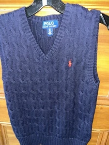 POLO RALPH LAUREN YOUTH Small 8 Navy w/Red Pony SWEATER VEST Excellent Condition - Picture 1 of 11