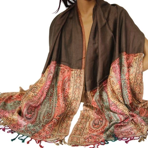 Schal Paisley Muster Damenschal 215x75cm Viskose Wendeschal Fransen Braun Bunt t - Bild 1 von 2